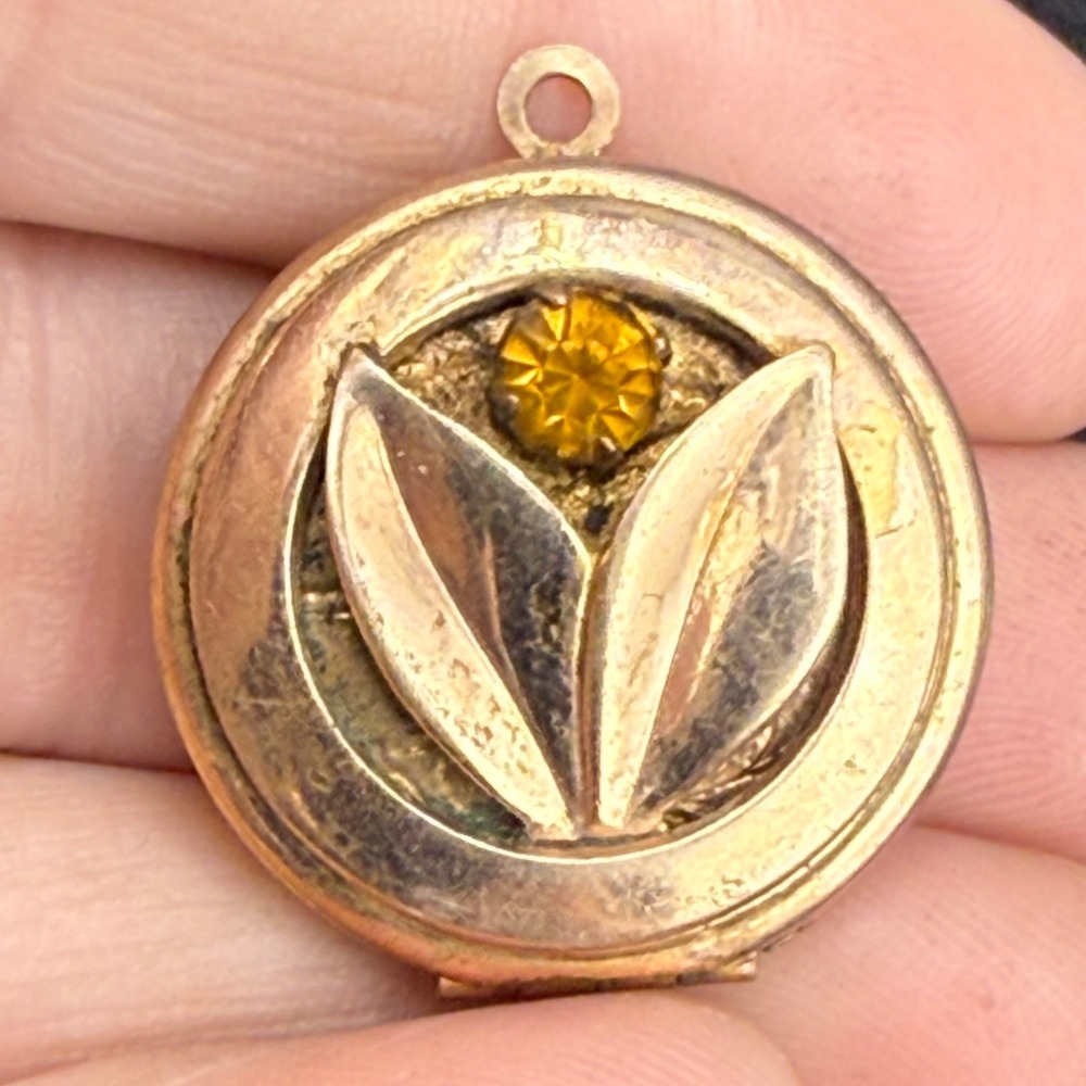 Vintage Lisner Gold Filled Locket Rhinestone Signed Rare